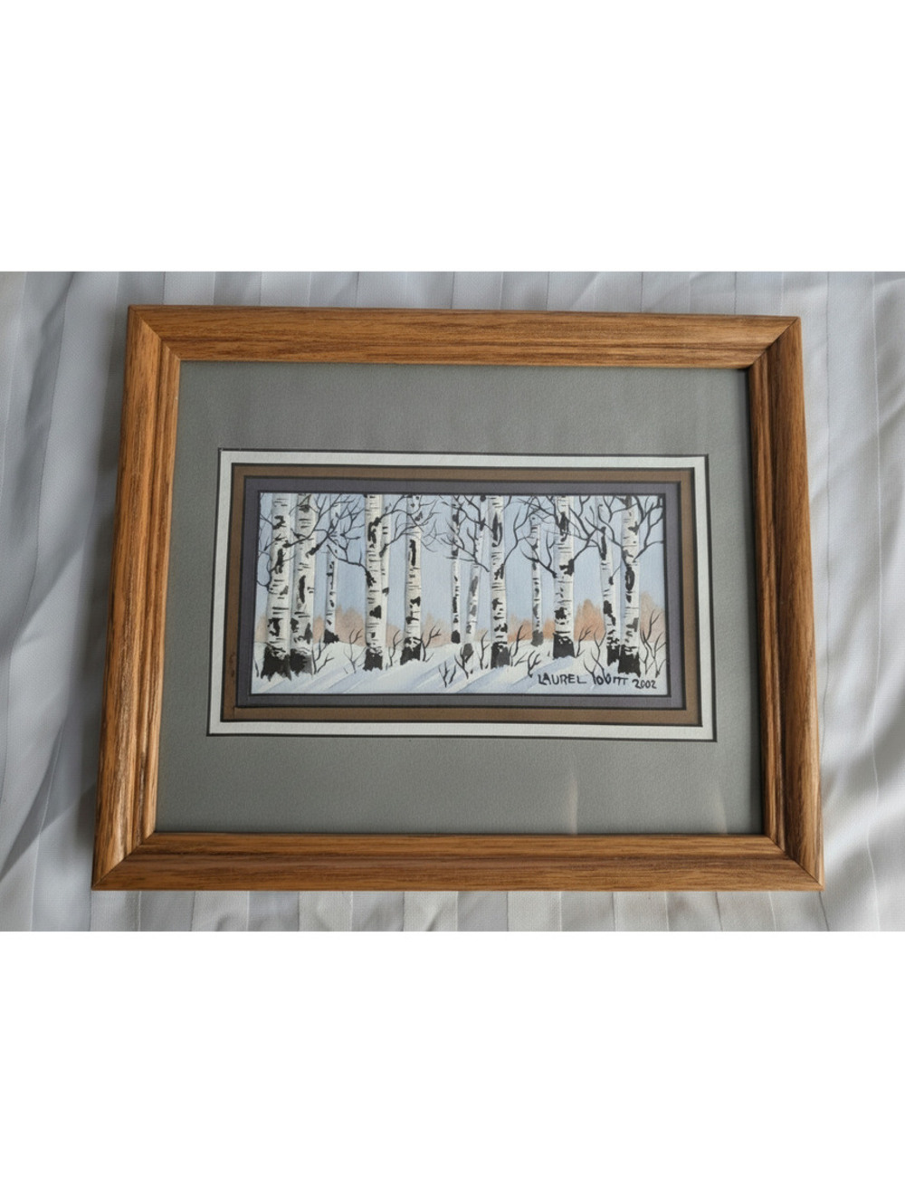 Original Laurel Ovitt Watercolor Painting Winter Birch Trees Aspen Framed Signed